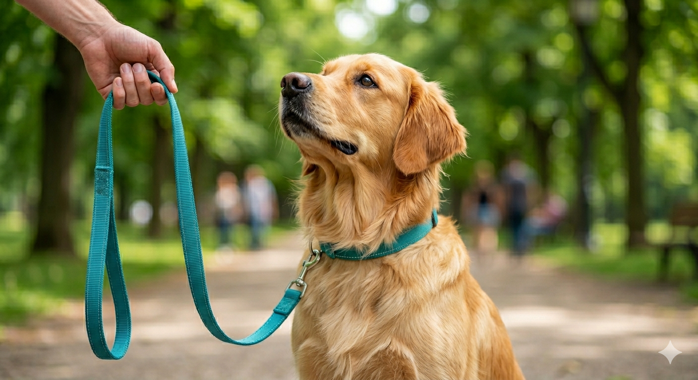 Tasma ile duran köpek